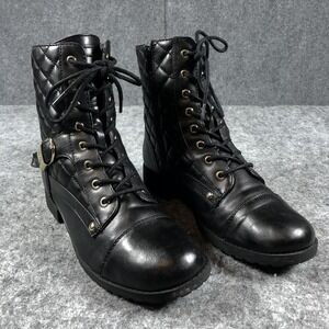 G by Guess Boots Womens Size 8 Black Quilted Combat Lace Up Moto Biker GGBYSON-T